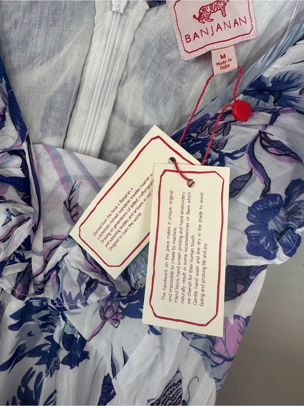 Banjanan White Maxi Dress with Blue Floral Print 100% Cotton Gladys - Picture 5 of 14